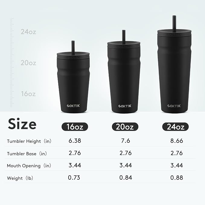 COKTIK 24oz Insulated Tumbler with Lid and Straw Iced Coffee Cup Reusable Stainless Steel Travel Mug Water Bottle Cupholder Friendly for Women Men Her Him (Black)