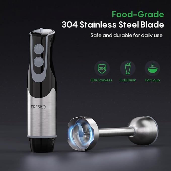 Immersion Blender Handheld, 2-In-1 Hand Blender with 12-Speeds & Turbo Mode | 500W Emulsion Blender, 24oz Beaker, Stainless Steel Blade，Stick Mixer for Baby Food, Smoothies, Soups & Sauces