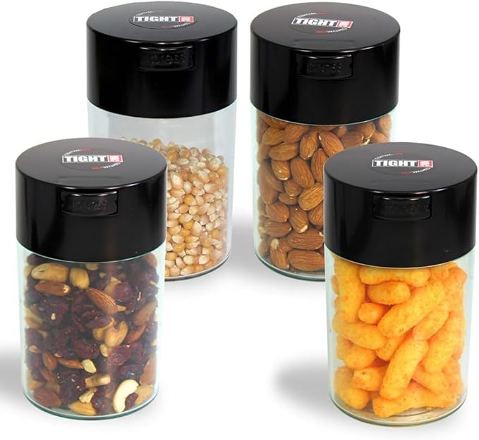 Tightvac 1 oz to 6 ounce - Patented Airtight Container | Multi-use Vacuum Container Works as Smell Proof Containers for Herbs and Dry Goods. Black Cap and Clear Body