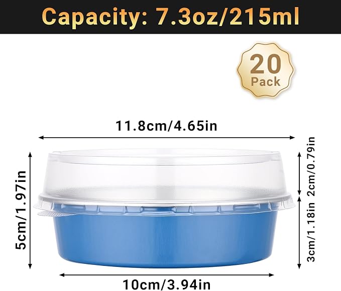 Beasea Mini Tart Pans with Lids 20 Pack, 4" 7.3oz Disposable Aluminum Foil Baking Tins Cups Round Pie Container for Individual Cupcake Dessert Muffin Cheesecake Quiche - Moon Blue