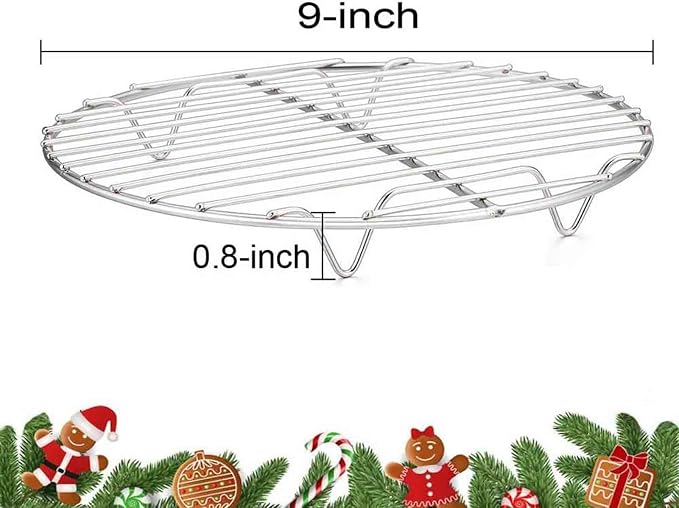 TeamFar Round Cooling Rack Set of 2, 9 Inch | Round Baking Steaming Roasting Rack Set Stainless Steel, Healthy & Dishwasher Safe, Mirror Finish & Rust Free