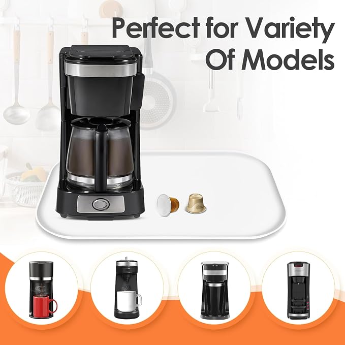 Silicone Coffee Maker Mat with Lip for Countertops, 17.4'' x 10.6'', White | Multi leak-proof coffee tray for countertop, non-slip silicone mat fits most coffee makers & espresso machines, wipe-clean