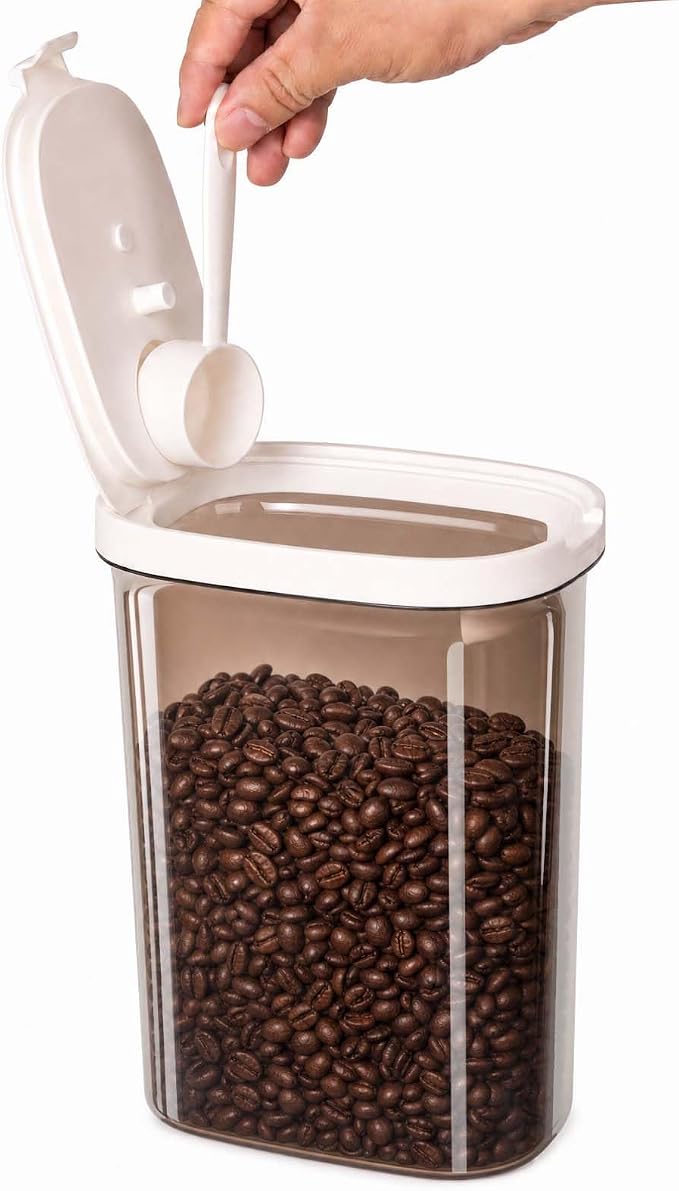 Airtight Coffee Canister 81oz with Magnetic Scoop, BPA Free | Light-Blocking Amber, Large 2.5Qt Capacity, Stackable, Kitchen Food Storage Container, Coffee Jar, for Beans, Oats, Rice
