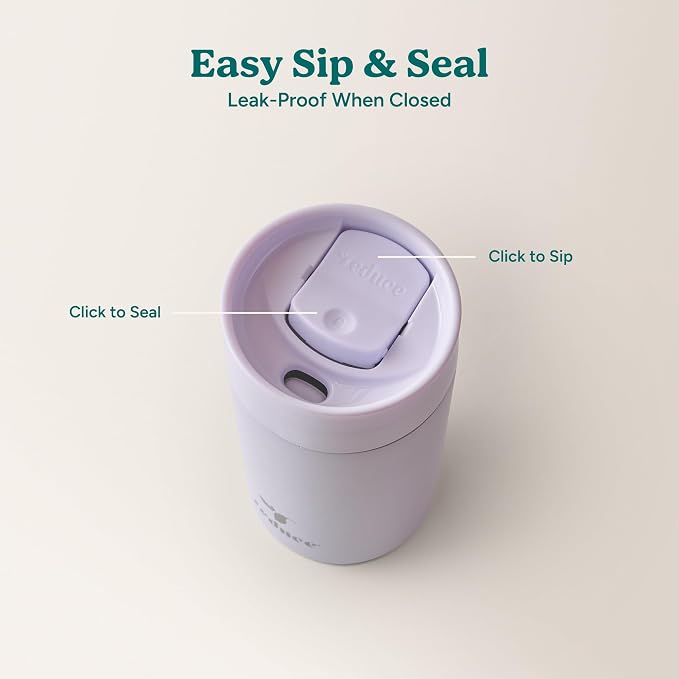 REDUCE Perk 10oz Insulated Coffee Tumbler – Leak-Proof with Lockable Lid and Vacuum Insulation–Durable Stainless Steel–Fits Car Cup Holders–One-Handed Travel Mug in Sand Leopard Print-Gentle Lavender