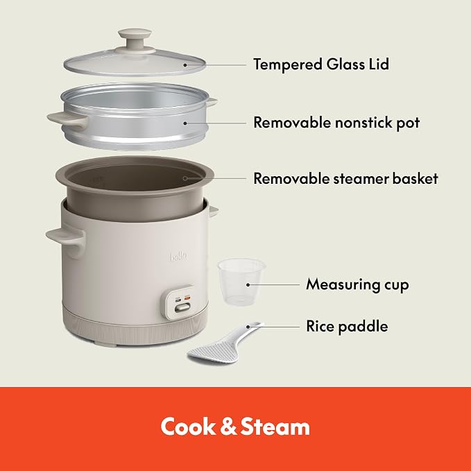 bella 16-Cup Rice Cooker and Steamer, Oatmilk