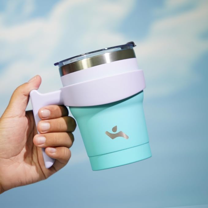 Konokyo 10 oz Tumbler with Handle and Straw, Insulated Travel Mug | Lavender Green; BPA-free, leak-proof tumbler with 2 lids, 2 straws, cup holder fit for coffee, office, travel & daily use