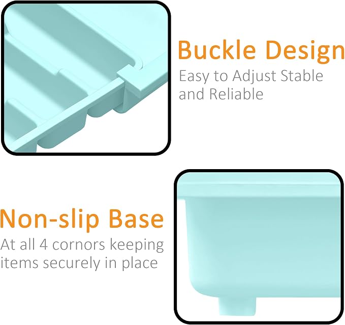 Silverware Organizer - Expandable Large Kitchen Drawer Organizer Utensil Organizer with 2 Knife Block Inserts, 22"x 19"Cutlery Tray with Drawer Dividers for Kitchen Flatware (Turquoise)
