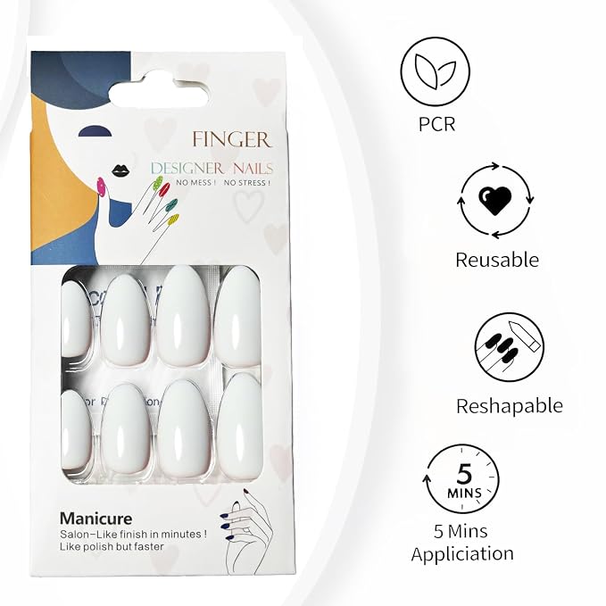 White Press On Nails Almond -Short Press On Nails with Nail Glue | Short Almond Fake Nails,Hand-Applied UV Finish, Salon Quality Nails in 12 Sizes - 24 Nail Kit with Glue
