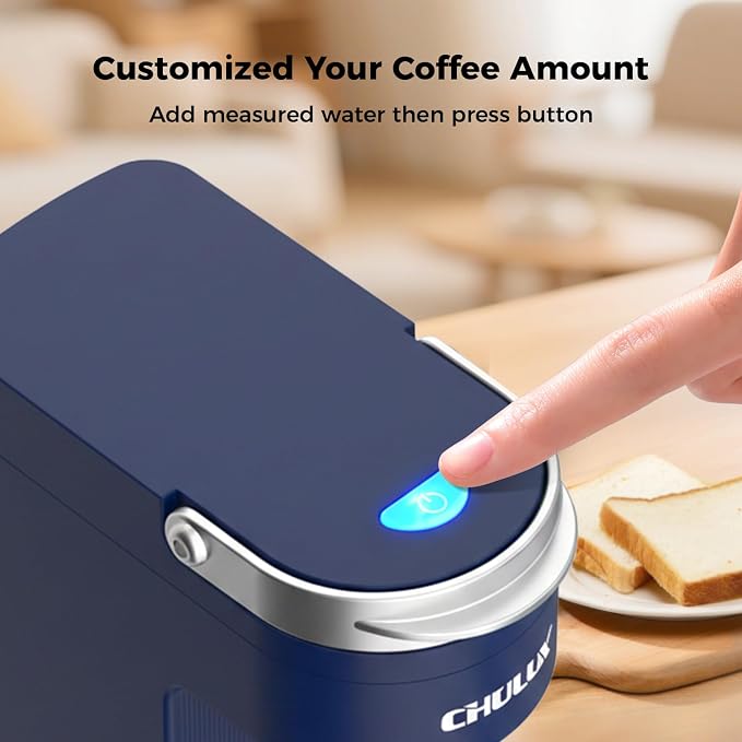 CHULUX Slim Single Serve Coffee Maker for K Cup, One Cup Design, Matte Navy