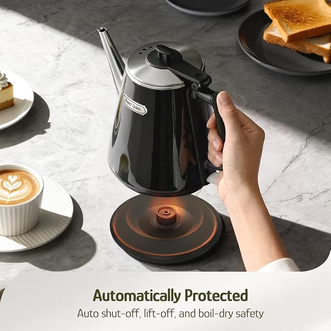 Hazel Quinn Electric Kettle, 1L/34oz Small Tea Kettle - Jet Black | 800W Fast Boil, 304 Stainless Steel Interior, Double-Wall Cool Touch, Gooseneck Spout, Auto Shut-Off, BPA-Free Cordless, Home