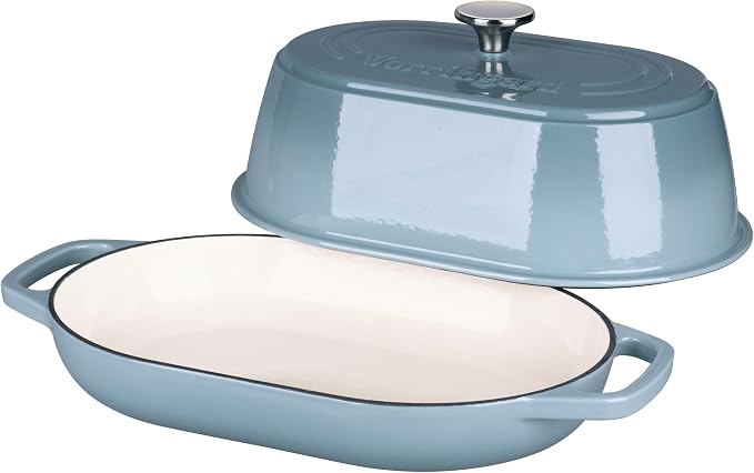 Enameled Cast Iron Dutch Oven Pot with Dome Lid, Oval Bread Oven for Homemade Sourdough Bread Baking, Oven Safe up to 500°F, 6 Quart, Sea Salt