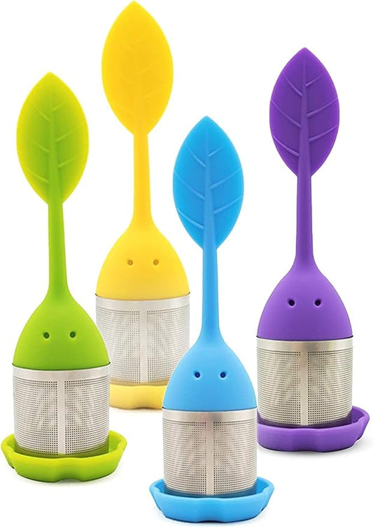 4Leaf Silicone Tea Infusers - 4 Pack Extra Fine Mesh Loose Leaf or Herbal Tea Filter Steeper with Silicone Lids