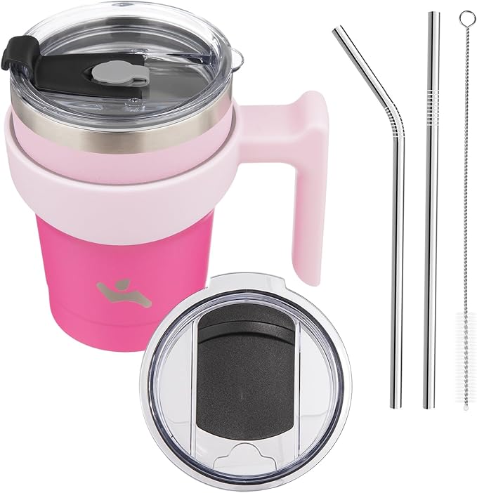 Konokyo 10 oz Tumbler with Handle and Straw, Insulated Travel Mug | Cherry; BPA-free, leak-proof tumbler with 2 lids, 2 straws, cup holder fit for coffee, office, travel & daily use