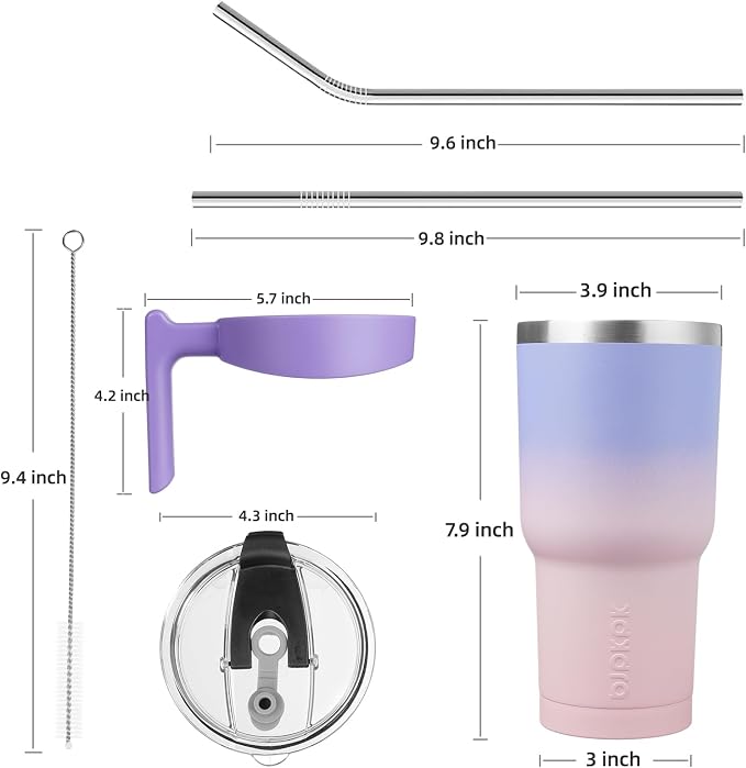 BJPKPK 30 oz Tumbler with Handle & Straw, Insulated Stainless Steel Mug | Double Wall Vacuum, Keeps Hot/Cold, Thermal Cup, BPA Free, Dishwasher Safe, Cupholder Fit, Coffee & Travel, Pastel Sunset