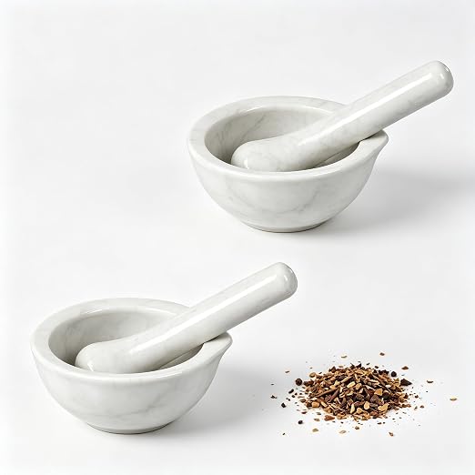 Toyvian Porcelain Mortar and Pestle Set 2 Pack Ceramic Grind Bowl with Ergonomic Pestle for Grinding Spices Garlic Pills and Medicine in Kitchen and Home Use