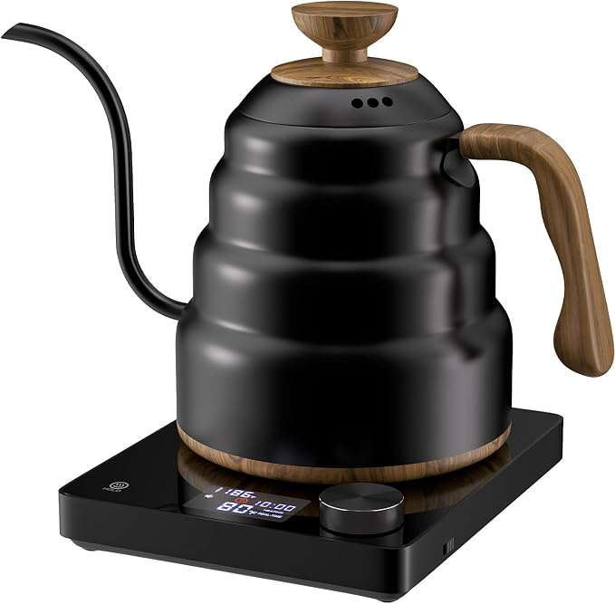 Electric Gooseneck Kettle, 30oz/0.9L Intelligent Temperature Control, Quick Heating, 304 Stainless Steel for Pour Over Coffee, Brew Tea, Boil Hot Water, 1000W （Black）