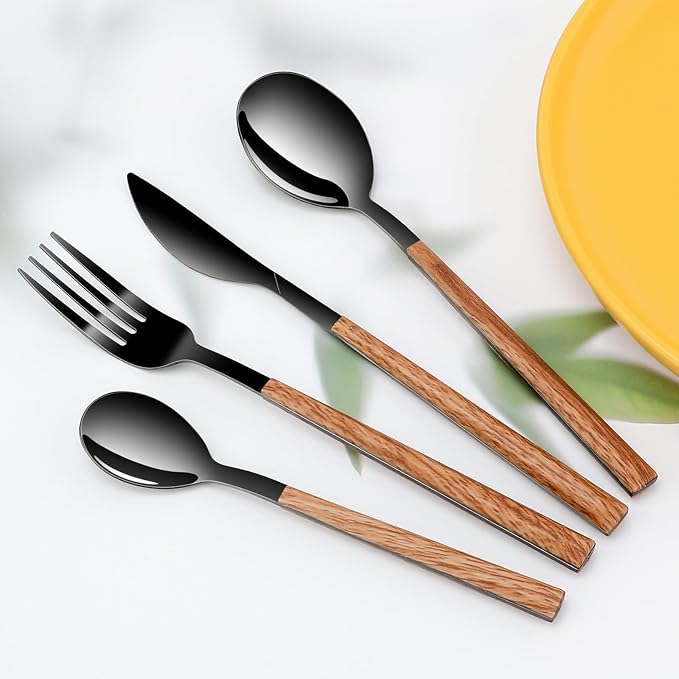 Black Dining Stainless Steel Flatware Serving Sets for 4,Dishwasher Safe | Cutlery Utensils Set Include Knives/Forks/Spoons Service for 4, Mirror Polished , for Home, Restaurant, Wedding
