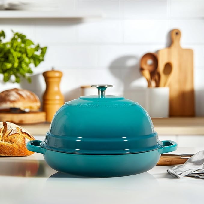 EDGING CASTING Enameled Cast Iron Dutch Oven Pot with Lid, Round Bread Oven for Homemade Sourdough Bread Baking, 6 Quart, Darkcyan