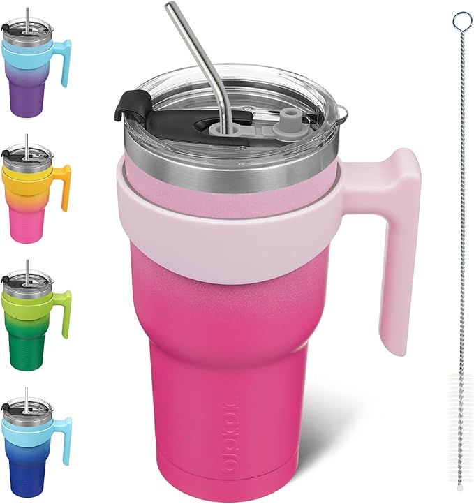 BJPKPK 30 oz Tumbler with Handle & Straw, Insulated Stainless Steel Mug | Double Wall Vacuum, Keeps Hot/Cold, Thermal Cup, BPA Free, Dishwasher Safe, Cupholder Fit, Coffee & Travel, Cherry Blossom