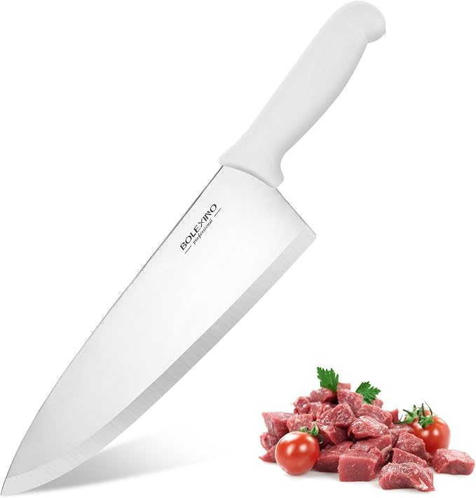 10" Professional Chef Knife, High Carbon Steel, Ergonomic (White) | 10" High Carbon Stainless Steel,Versatile wide-blade chef knife,Non-Slip Ergonomic Handle,Durable, Stain-Resistant & Sharp.