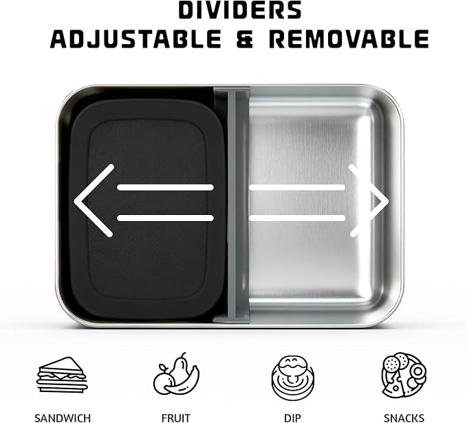 Stainless Steel Bento Box, 33oz Leak-proof Metal Lunch Box Container with Silicone Lid, Microwave-Safe, with Divider, Lunch Food Meal Prep Snack Container for School Work