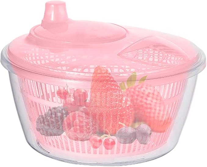 Generic Vegetable Fruit Washer Spinner, Manual Fruits Washer, Durable Salad Dryer Bowl, PP Salad Spinner Lettuce Dryer, Vegetable Washer Dryer With Effortless Action For Lettuce, Vegetables, Pink
