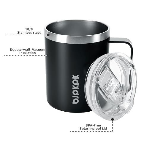 BJPKPK 2PCS Insulated Coffee Mug with Lid, 14oz Stainless Steel Tumbler | Travel Coffee Mug with Handle, Vacuum Insulated Tumbler Cup for Camping, Office, Home, BPA Free Lid, Hot & Cold