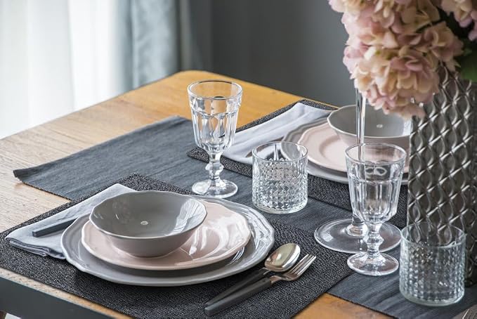 Faux Cotton Linen Placemats Set of 4, Cloth Washable Farmhouse Dining Table Mats for Indoors & Outdoors, Easy to Clean, Charcoal, 13 x 19 Inch