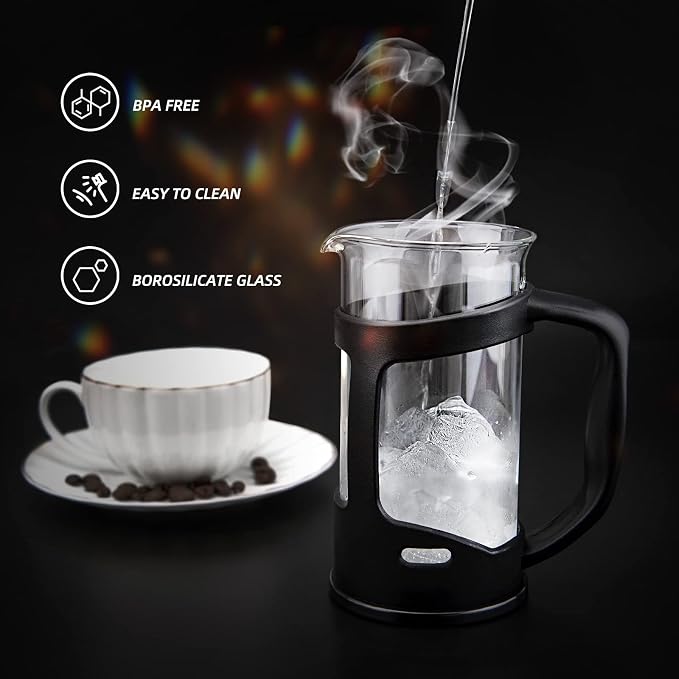 RAINBEAN Mini French Press Coffee Maker, 1 Cup, 12oz, Maximum Flavor Brewer with Stainless Steel Filter, 350ml - Small