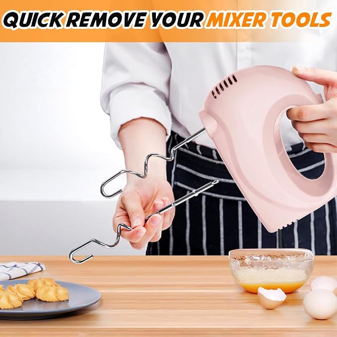 Handmixer Electric Handheld - 7 Speed Portable Kitchen Mixer Electric with 5 Stainless Steel Accessories Whisk, Food Beater for Whipping Mixing Cookies Cakes Home (CX6613-PK)