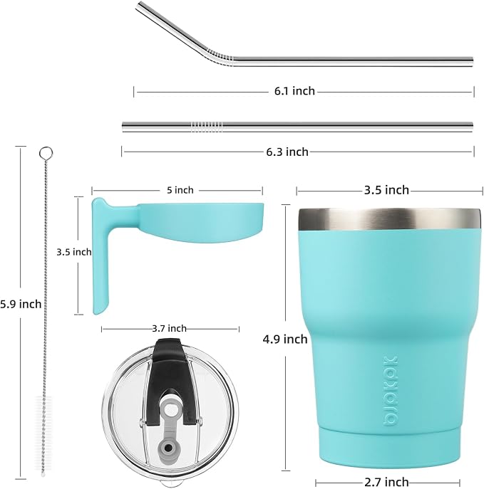 BJPKPK 10 oz Mini Tumbler with Lid, Straw & Handle, Insulated Steel Cup | Small, Spill Proof, Leak Proof, Thermal, Double Wall Vacuum, Sweatproof, Dishwasher Safe, BPA Free, Turquoise