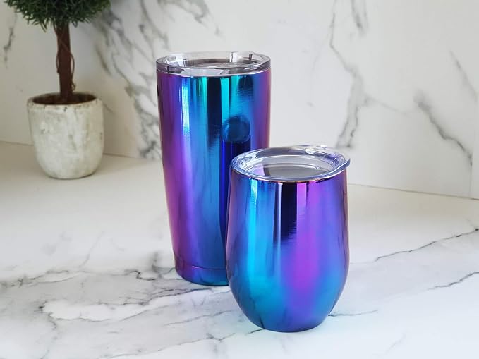 CHILLOUT LIFE 12 oz Stainless Steel Wine Tumbler with Lid - Double Wall Vacuum Insulated Wine Cup Glass Keeping Cold & Hot for Coffee, Champagne, Cocktails, Ice Cream - Dishwasher Safe Color
