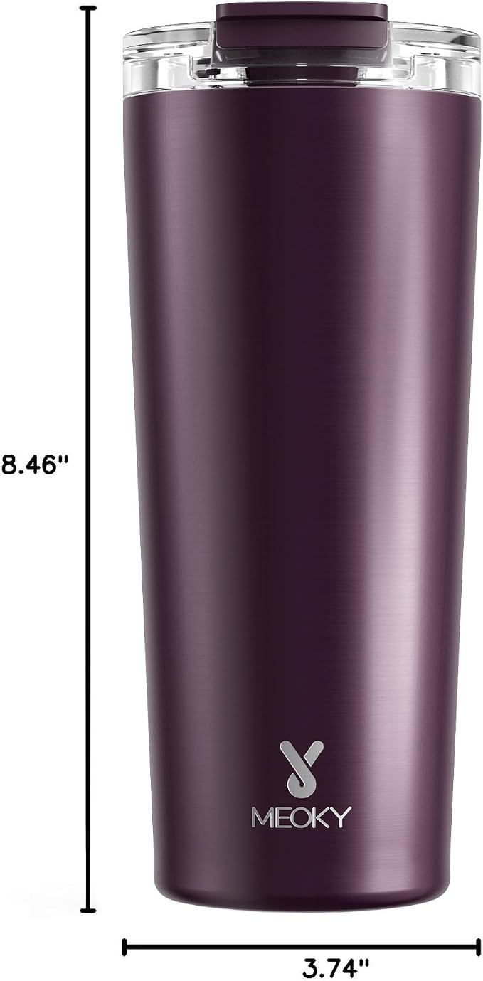 Meoky 24 oz Insulated Travel Coffee Mug: Leak Proof Lid, Plum | Stainless Steel Coffee Tumbler, Keeps Hot for 8 Hours or Cold for 24 Hours, Fits in Car Cup Holder, BPA Free