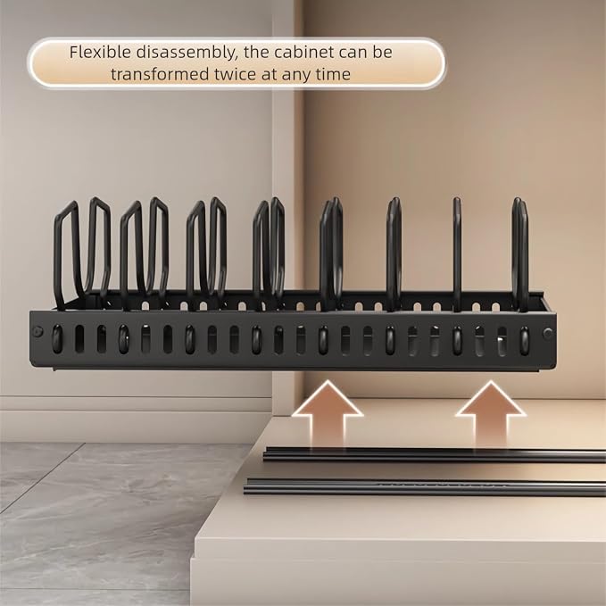 pots and pans organizer under cabinet,pot lid organizers inside cabinet holders for kitchen,Horizontal and vertical pulling modes,cast iron storage (White vertical pull-out)