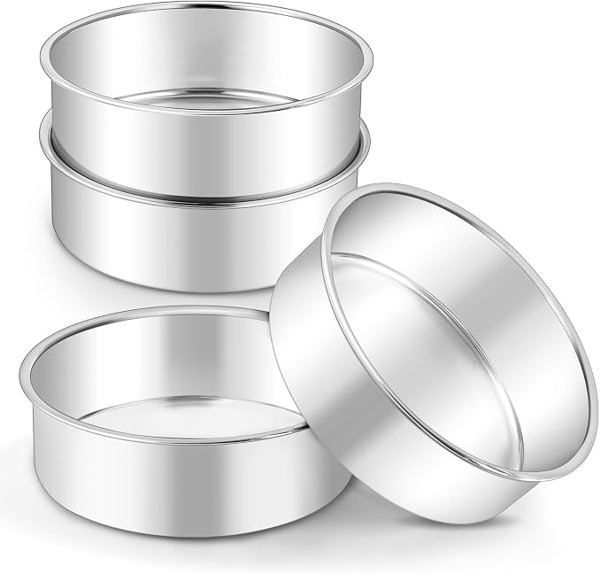 LIANYU 6 Inch Cake Baking Pan Set of 4, Stainless Steel Round Cake Bake Pan | Fit in Pot Pressure Cooker Air Fryer, Healthy & Toxic Free, Leak-proof & Dishwasher Safe, No Coating Metal Baking Pan