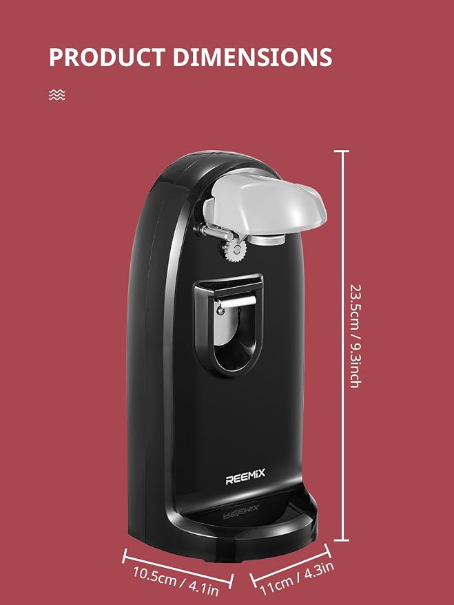 Reemix Electric Can Opener, Automatic Can Opener | One-Touch Operation, Knife Sharpener and Bottle Opener 3 in 1, Easy Clean Kitchen Tool for Home Use