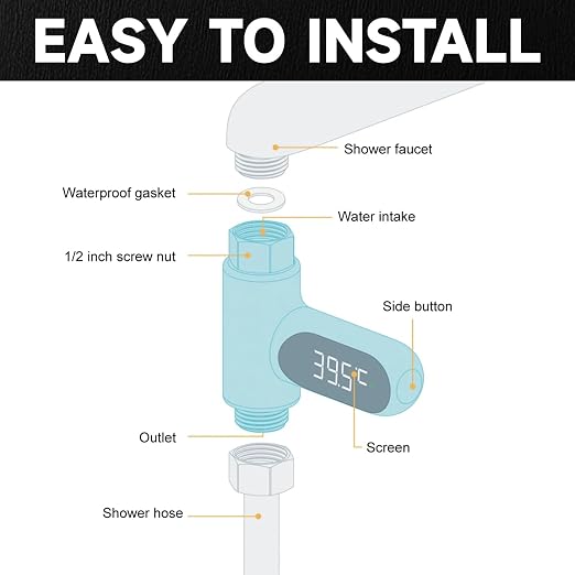 Shower Temperature Instant-Read Thermometer Display Shower Timer 360°Rotating Screen Led Water New Type Digital Gauge for Baby Kids Home Bathroom Kitchen