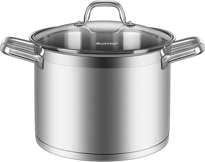 Duxtop Stainless Steel Stock Pot with Lid, 8.6 Qt Induction Cooking Pot | Stockpot with Stay-Cool Handle, Large Batch Meals, Generous Capacity for Family Cooking Needs