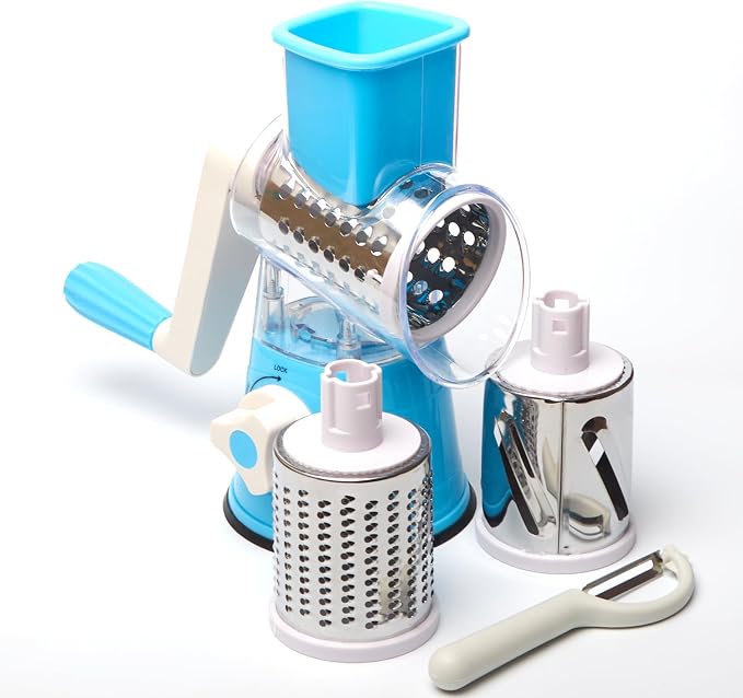 Cheese Grater Cheese Grater With Handle Rotary Cheese Grater With Handle Premium Rotary Cheese Grater With Hand Crank - Perfect For Family Chefs And Cheese Lovers (Blue), 9.5*4.7, DUKU0017