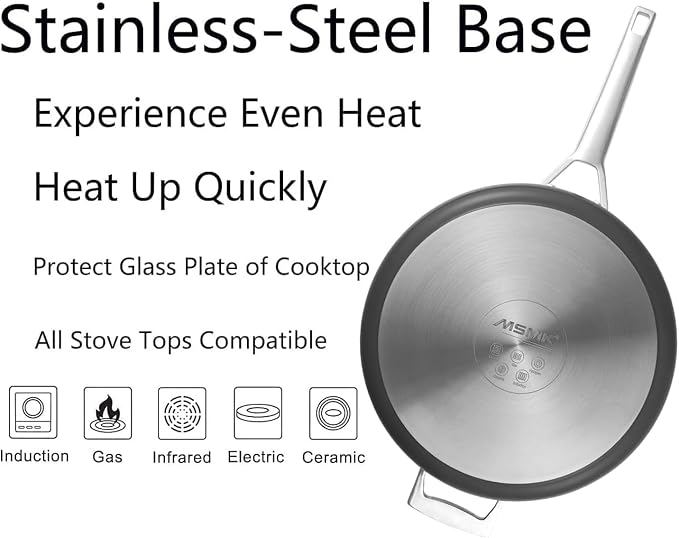 MsMk 4.5 QT Nonstick Saute Pan with lid, 11 inch Induction Deep Frying Pan | Non Toxic, Even Heating, Easy Clean, suitable for gas & electric & induction stove, Dishwasher & Oven Safe, Cerammic