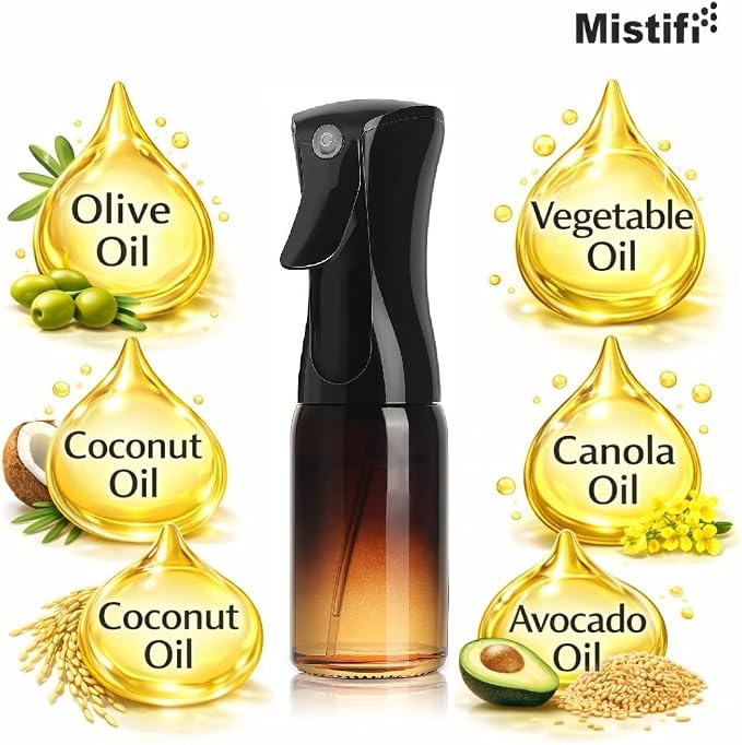Oil Sprayer 150ml glass bottle. Upgraded Version.Fine Mist Spray Bottle for Air Fryer, Olive Oil, Avocado Oil, Healthy Nonstick Frying, Commercial & Home Kitchen Use (Dark Black and Green)