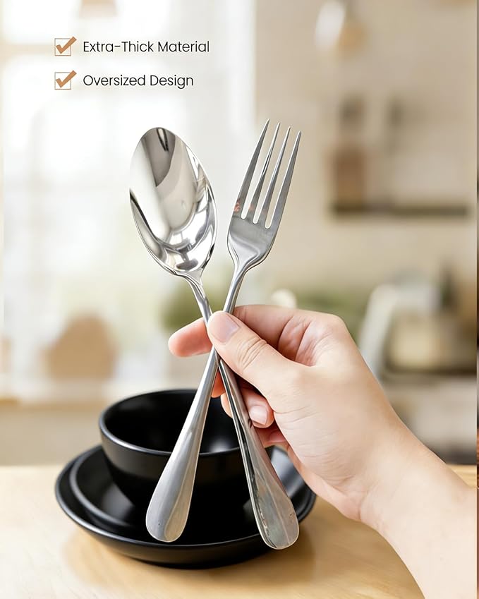24 Piece Plates and Bowls Sets for 4- Unbreakable Wheat Straw Dinnerware Sets Includes Stainless Steel Forks for Picnic Camping Outdoor Kitchen and Apartment Dinning RV Essentials-Black