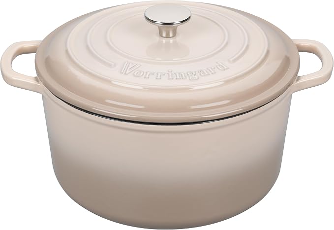 Enameled Cast Iron Dutch Oven Pot with Lid, for Sourdough Bread Baking, Round Dutch Ovens, 6 Quart, Latte