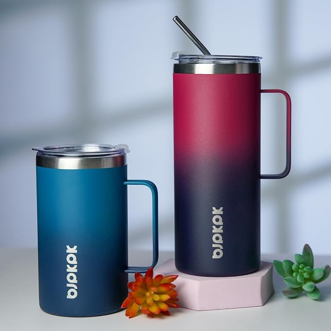 BJPKPK 25oz Insulated Coffee Mug with Handle, Stainless Steel Travel Mug | Keeps Drinks Hot & Cold, Double Wall Vacuum, 2 Lids Included, BPA-Free Coffee Tumbler for Home, Office & Travel