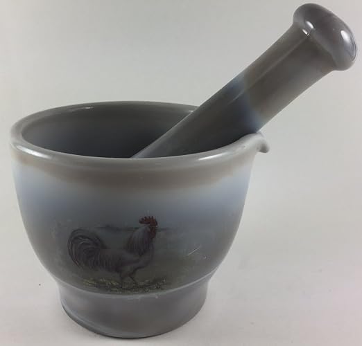 Mortar and Pestle - Variety of Sizes & Colors - American Made - Mosser Glass USA (Marble w/Leghorn Chicken, 2 Oz)