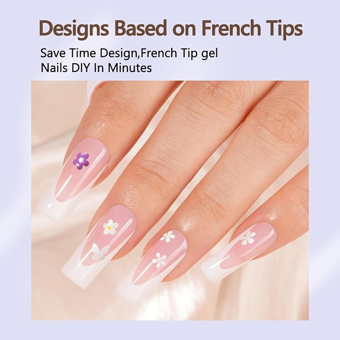 Misssix 150Pcs Deep French Tip Press on Nails Long Square Gel Fake Nails | No Need to File 3 in 1 Tips Pre-lasting, Fake Nails for Nail Art DIY 15 Sizes