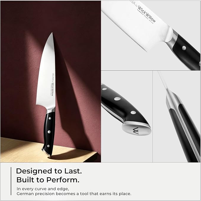 WICKWILLOW 8” Chef Knife – Ultra Sharp German Steel, Ergonomic Handle | Effortless slicing, dicing and chopping with balanced control and lasting sharpness. Gift-Ready.