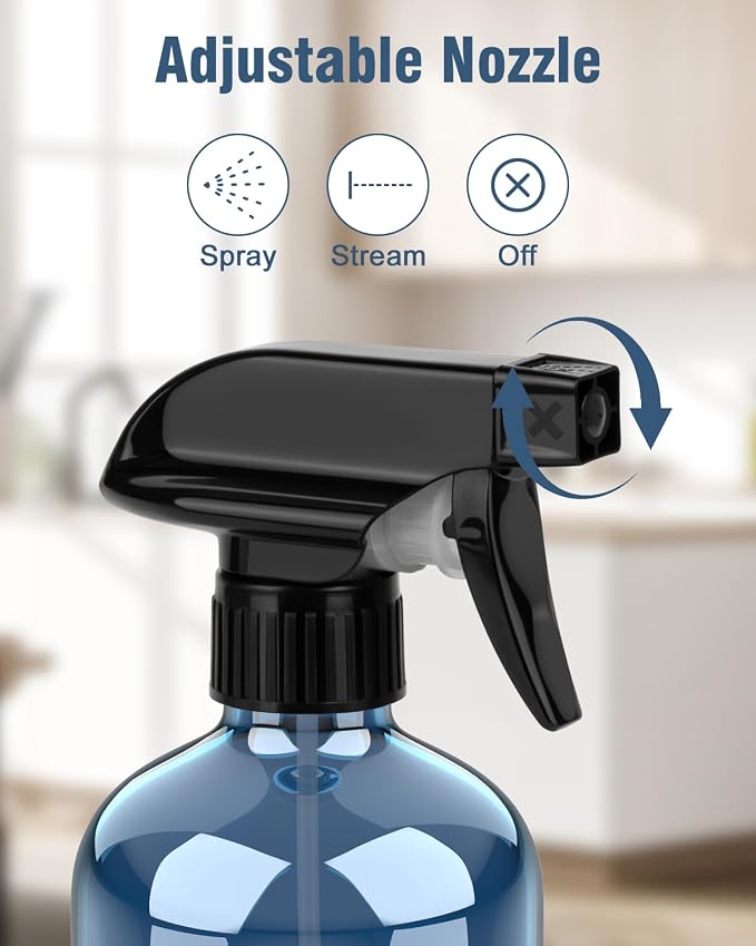 Bontip Glass Spray Bottle 16 oz for Cleaning, Plants (2 Pack, Indigo Blue) | Refillable indigo spray bottle Set, BPA-free eco glass, With labels and funnel, Great for cleaners, plant misting, hair care