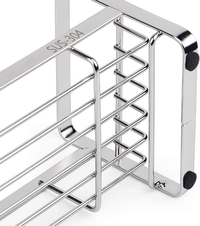 HULISEN Kitchen Sink Sponge Holder, 304 Stainless Steel Kitchen Soap Dispenser Caddy Organizer, Countertop Soap Dish Rack Drainer with Removable Drain Tray, not Including Dispenser and Brush | Removable Drain Tray, Holds Sponges Soap Bottles Brushes, C...
