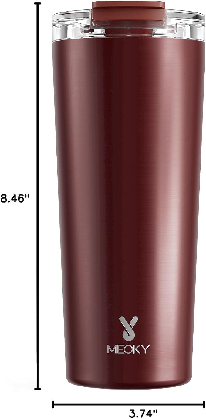 Meoky 24 oz Insulated Travel Coffee Mug: Leak Proof Lid, Mahogany | Stainless Steel Coffee Tumbler, Keeps Hot for 8 Hours or Cold for 24 Hours, Fits in Car Cup Holder, BPA Free